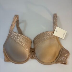 NWT Le Mystere Full Coverage Underwire Bra 36DD Champagne Tan Lace Edged